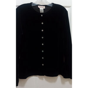 Vintage Talbots Womens Sweater Cardigan Sz M Black Velvet Button Up USA Casual